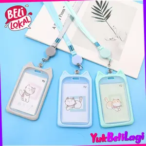 YBL-Name Tag Lanyard Gantungan Kartu Motif Kucing Bentuk Karakter Warna Pastel Card Holder Id Card (BELI LOKAL) Plastic Tali