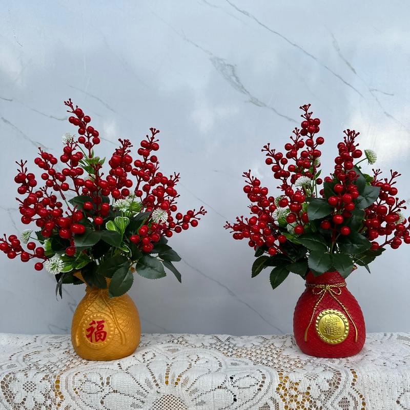  Bình tài Lộc - đào đông đỏ  cắm sẵn   cao 40 cm - ngang 30 cm . Chất liệu nhận tạo  bình nhựa cứng  21 nhánh đào đông được cắm chắc chắn  trang trí nhà cửa quán cà phê bàn làm việc  ban thờ ... Decor 