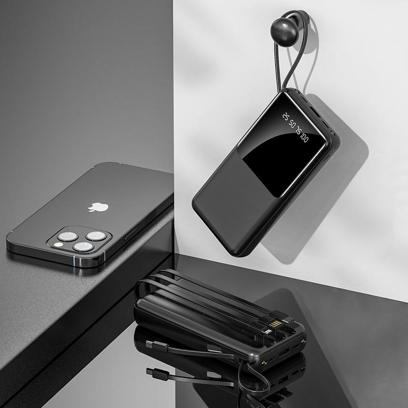 Product Introduction of 20000mAh Power Bank, Portable USB Charger with 4 Built-in Cables, Digital Display Mobile Power Compatible with iPhone Samsung Android 4