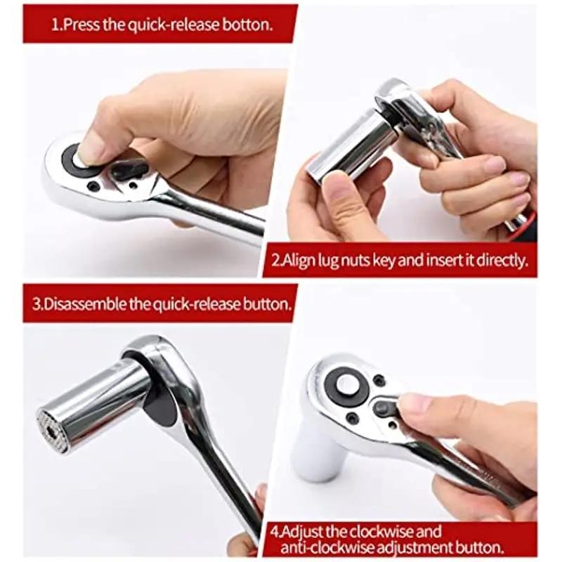 1/4 Inch Multifunctional Ratchet Wrench, 1 Count Quick Release Telescopic Ratchet Socket Wrench Tool, Ratchet Handle Wrench Repair Tools, Hardware, Portable 7