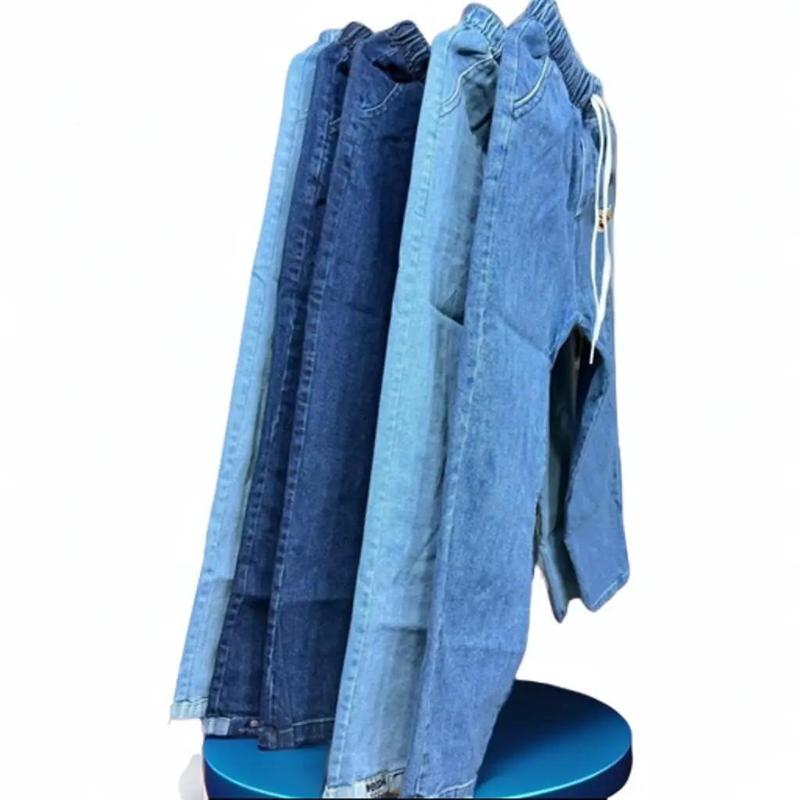 Quần jean nữ baggy ống đứng lưng thun, quần bò cạp chun co giãn bốn chiều thông thường nền tảng Ong Denim quần  đùi 4