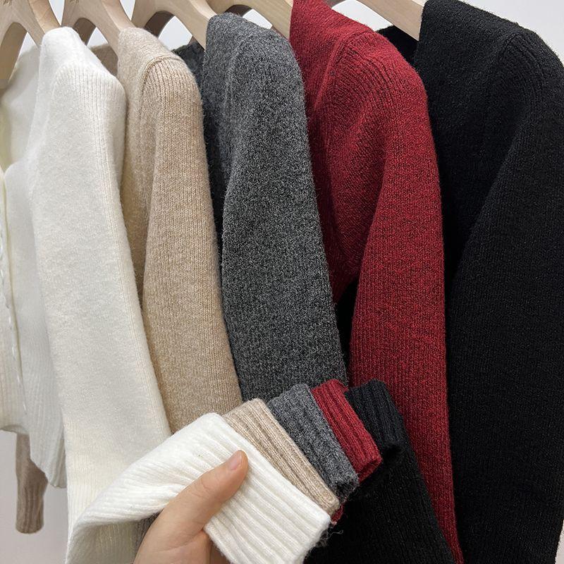 Áo Len Đỏ, Dệt Kim, Dài Tay, Dành Cho Nữ, Mùa Thu Và Mùa Đông, Thiết Kế Đẹp, Cổ Áo Vuông, Áo Cardigan Dệt Kim, Có Thể Mặc Bên Trong, Áo Cơ Sở Kiểm Soát Eo, Chủ Đề Giáng Sinh Và Năm Mới 6