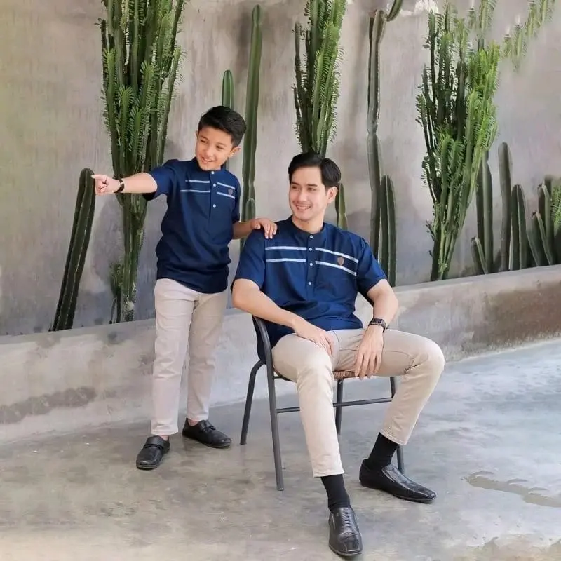 Baju Koko Kurta Couple Ayah Anak Laki Laki Lengan Pendek Bahan Toyobo Muslim Nyaman