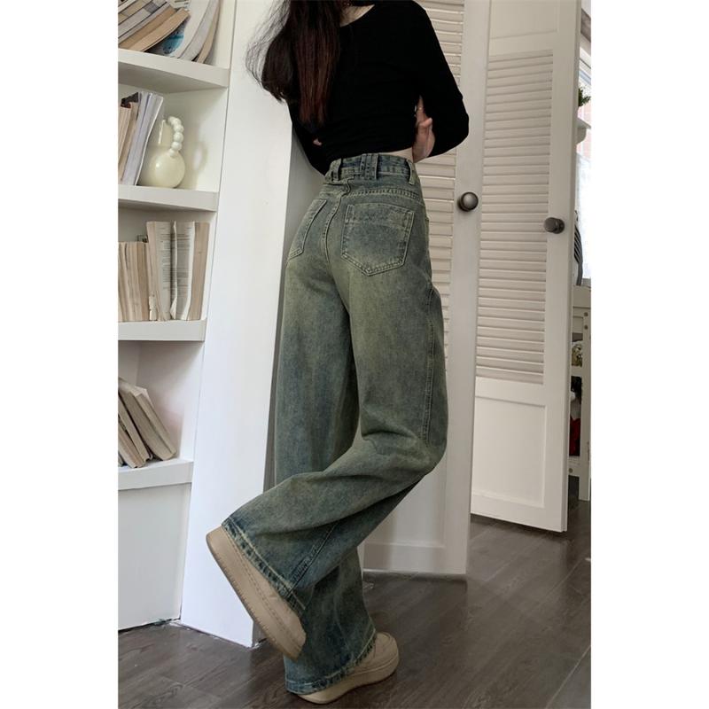 Quần Jean ống rộng lưng cao màu xanh cổ điển S28 Nữ Women Pants Denim 2