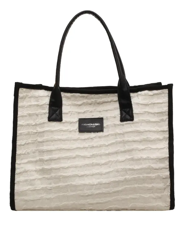Textured Tote Bag With Zipper, Fashionable Solid Color Large Capacity Casual Shoulder Bag for Women & Girls 0