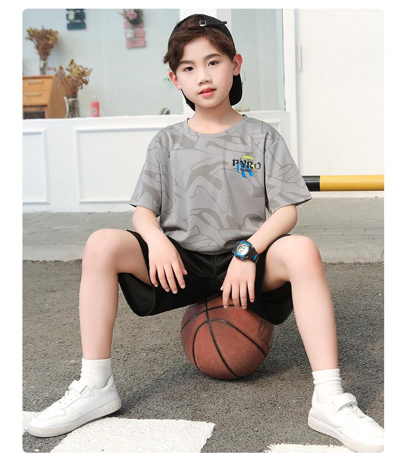 Product Introduction of Summer New Children's Basketball Uniform Set Boys and Girls Sports Wear Quick-Dry Big Kids Short Sleeve Shorts Two-Piece Set 12