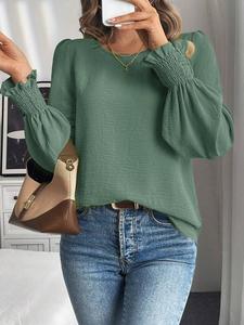 Blusa lisa para mujer, top casual de cuello redondo para primavera y otoño, ropa de mujer para uso diario