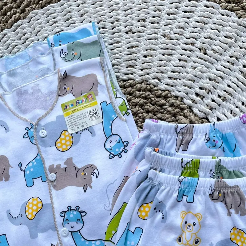 3PCS Baju Bayi Lengan kutung + Celana Pop Bayi Baru Lahir Baju Stelan Warna Gift Bayi Parsel 1