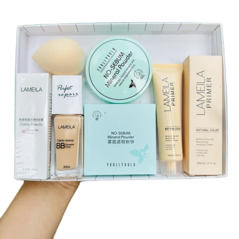 Bộ Trang Điểm 4 Món X9/ Bộ Trang Điểm Mặt Dành Cho Người Mới Tập Trang Điểm Makup gồm có kem nền +phấn phủ+ mút tán kem + Kem Lót Nữ