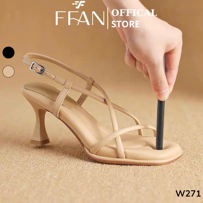  Guốc sandal cao gót nữ mũi vuông gót nhọn 7 phân dép W271   lót êm  FFAN STORE màu đen be quai dây cao cấp sang chảnh 