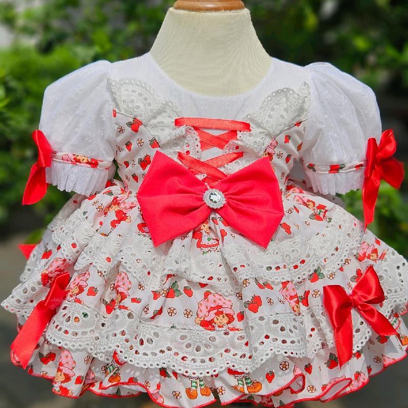 váy lolita búp bê dâu tay bồng thô cotton kèm quần chip và kẹp Cho Bé Vải Cotton lụa