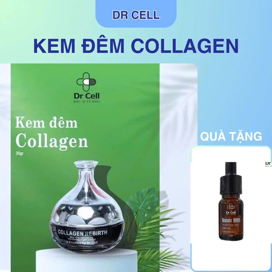 [ DR CELL } KEM DƯỠNG DA PHỤC HỒI TÁI TẠO BAN  ĐÊM COLAGEN REBIRTH 30GR Tất cả các loại da Skincare Chăm Sóc Da Nữ