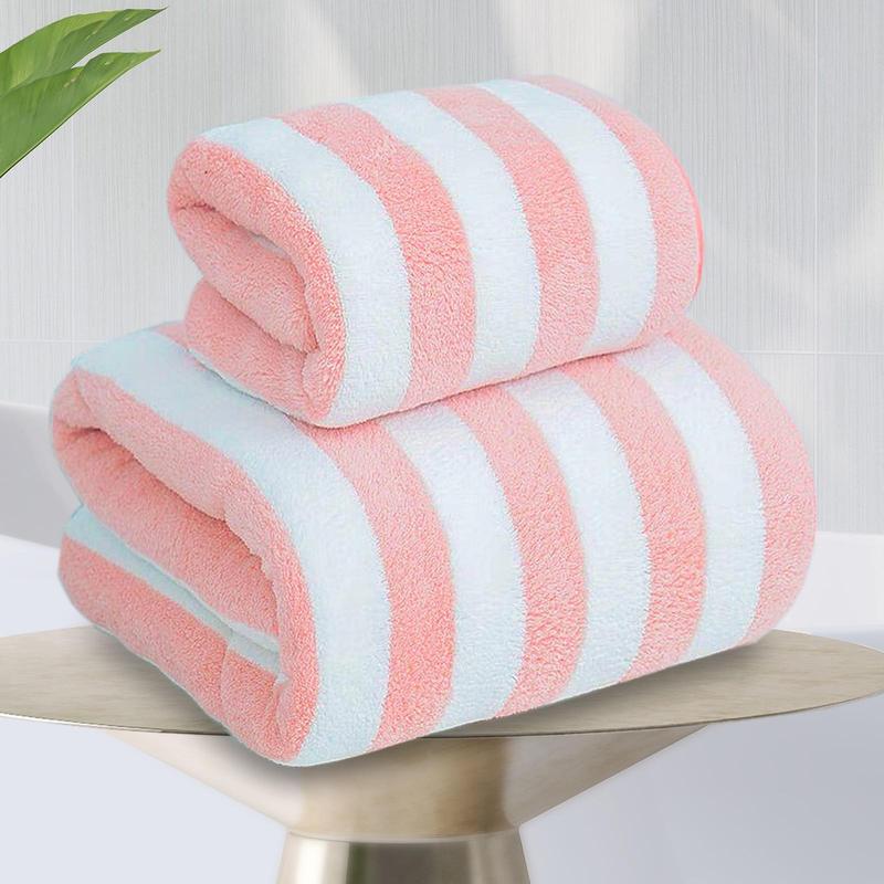 Product Introduction of Striped Pattern Bath Towel Set, 2pcs/set Absorbent Towel Set, Lightweight Soft Towel Set for Bathroom, Beach, Home, Travel, Accessory for Bedroom 11