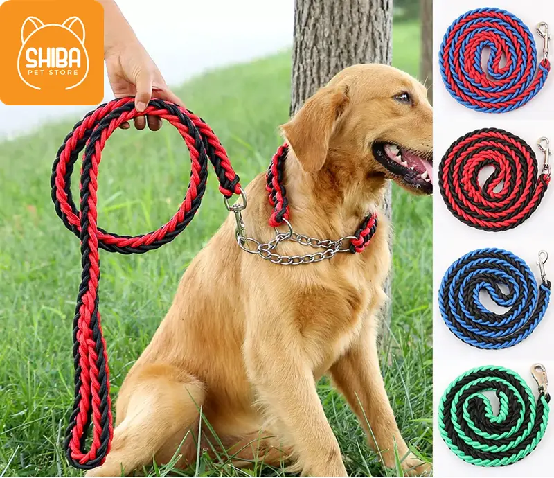 Leash Lead Tali Tuntun Kepang Panjang 120cm / 140cm + Collar Rantai Anjing Dog Puppy Kucing Cat Kitten Color Warna Warni