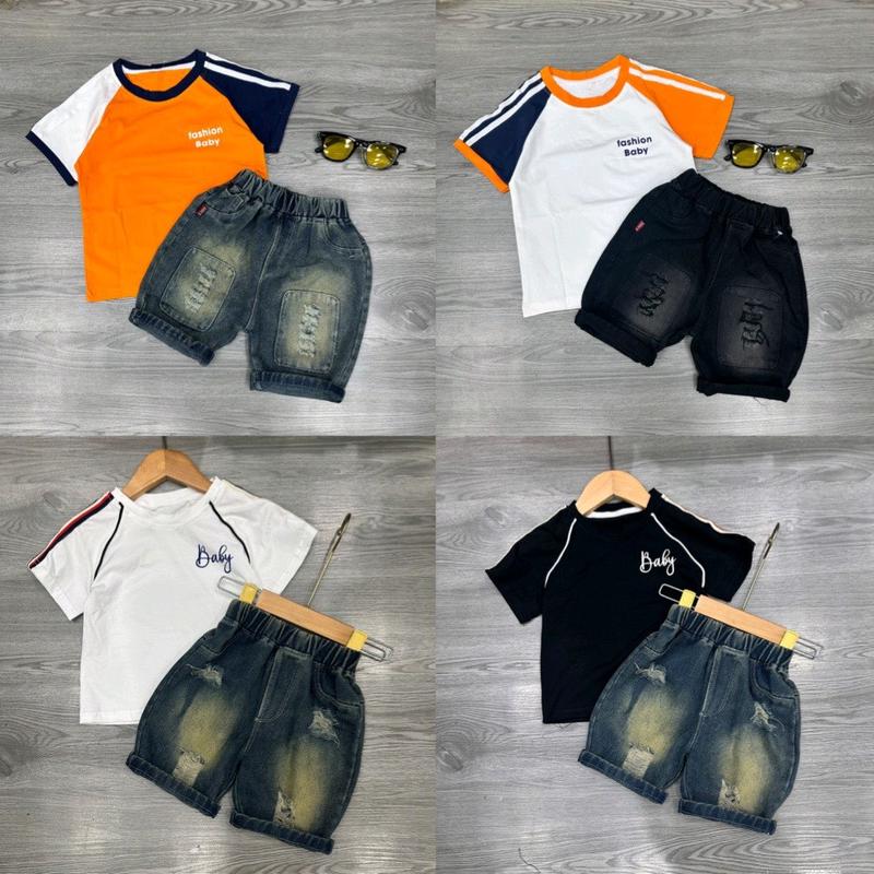 8-28kg Bộ Áo Cộc + Quần Short Jean Cho bé Trai có màu trắng, đen, cam ,đỏ.[ SHOP LUẬN BABY QATE