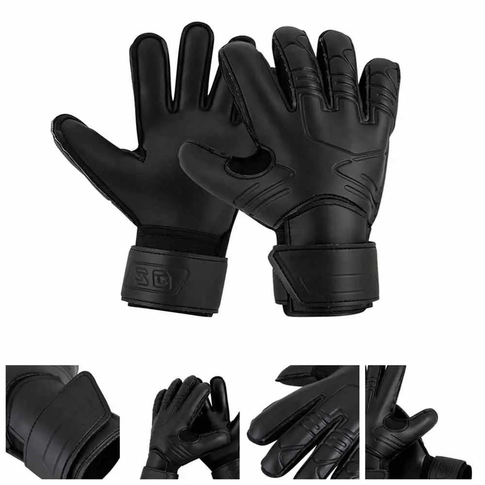 Easy To Wear Finger Protection Goalie Gloves Wear-Resistant Black Latex Soccer Gloves Handguard Thickened Football Goalkeeper Gloves Adult/Youth/Kids