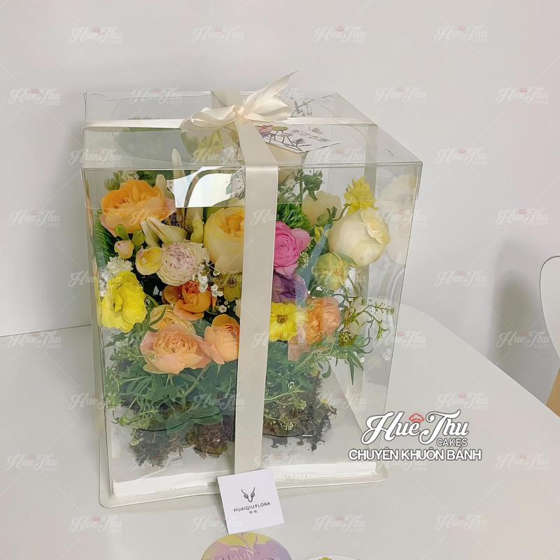 Hộp đựng bánh Mica Vuông trong suốt 11/13/16/22/26/28/30/32/34/36cm (cao 15-45cm, kèm đế) đựng bánh sinh nhật, quà tặng 6