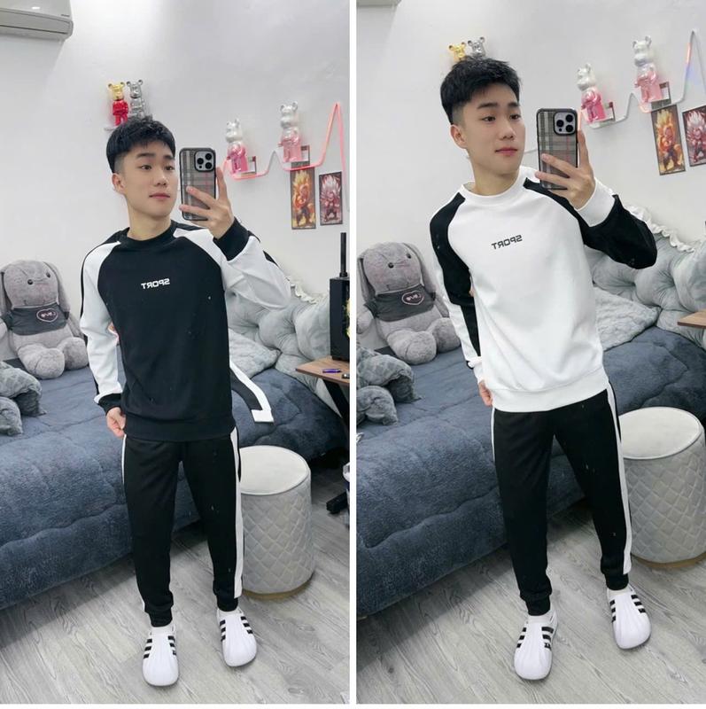 Set Bộ thể thao thu đông thời trang spost phối màu đen trắng cho nam , vải nỉ da cá cao cấp cực đẹp