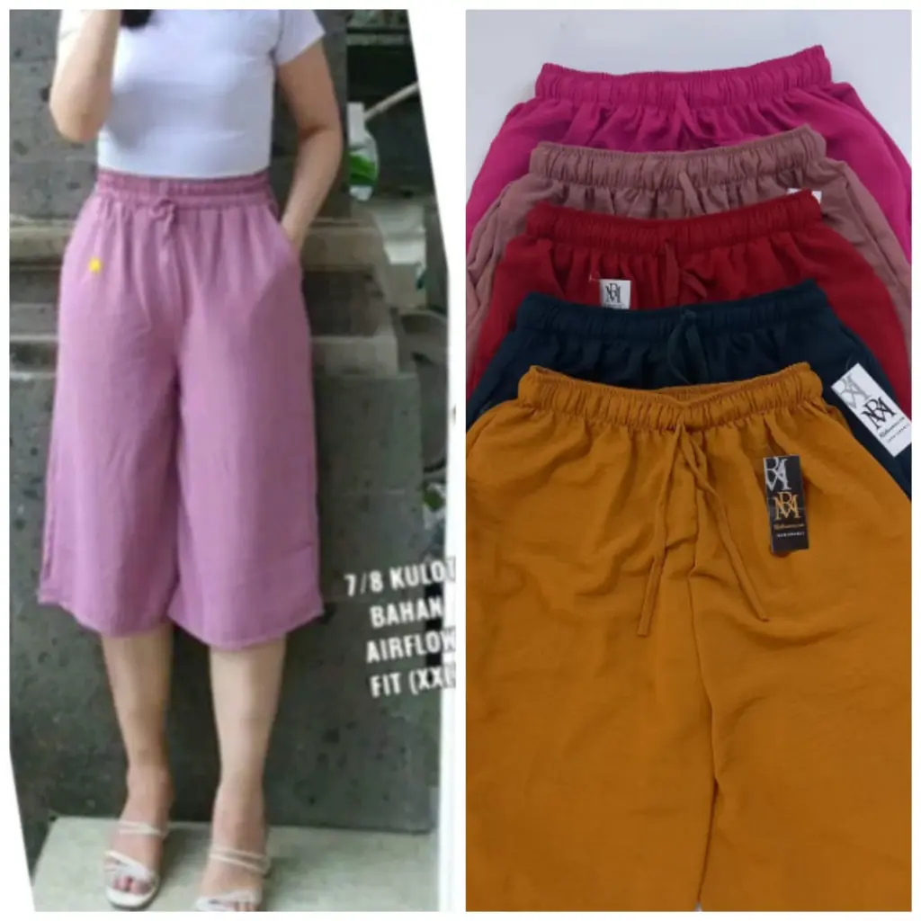 Celana Kulot pendek 7/8 Crinkle Wanita Ukuran XL Clana pendek bawah lutut kringkel bahan adem untuk harian dan kerja Dewasa Fit Melar Karet Nyaman Remaja