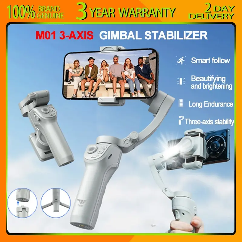 [COD]M01 3-axis smartphone stabilizer with built-in fill light and anti-shake for mobile phone Vlog video AI tracking