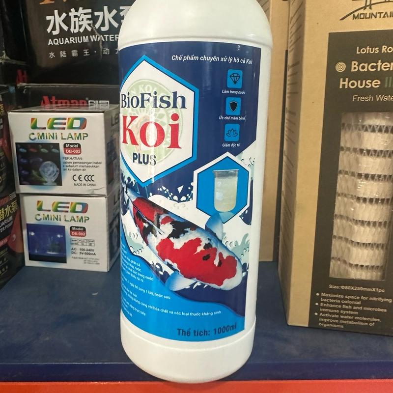  Vi sinh hồ cá koi bio fish koi plus  bổ sung vi sinh cho hồ cá koi . Một chai 1000ml dùng cho 200 khối nước 
