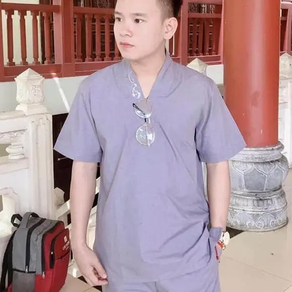 ĐỒ LAM ĐI CHÙA - MẪU NAM THIỀN THÊU Cổ- DÀNH CHO NAM Menswear Áo Cổ Tròn Sơ Mi 8