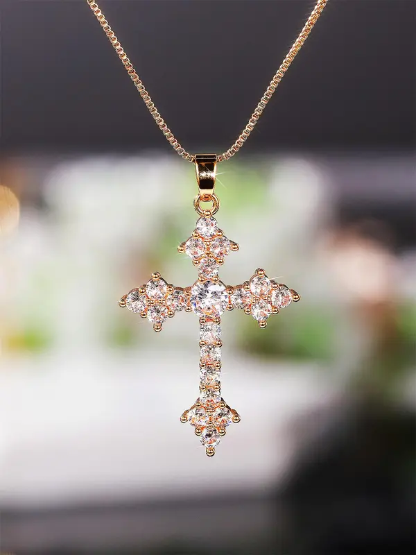 Rhinestone Cross Pendant Necklace for Women,  Fashion Jewelry for Party, Daily Clothing Decor, Trendy Jewelry for Birthday Gift 4