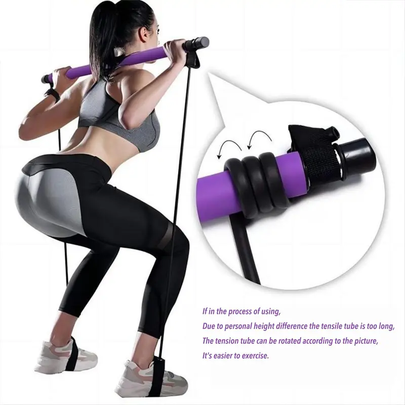Yoga Pilates Resistance Band, Yoga Pilates Bar with Resistance Band, Full-body Fitness Elastic Resistance Rope Stick, Home Fitness Gym Bodybuilding Workout Equipment for Women, Back to School Essentials, Home Workout Stretching Equipment 2
