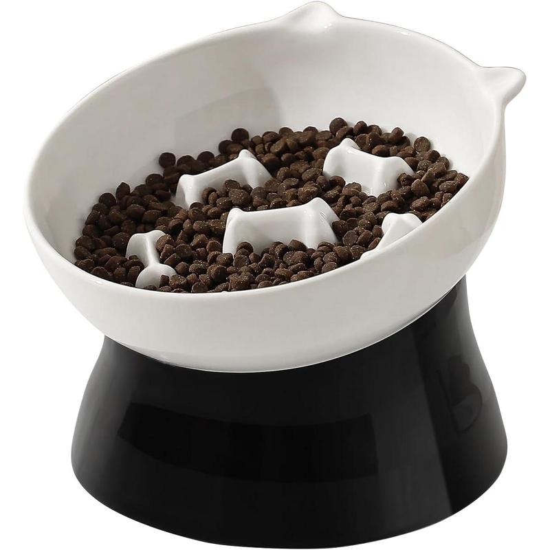 TikTok Shop Elevated Cat Slow Feeder Bowl Ceramic Cat Bowl Slow Eating Cat Puzzle Feeders Tilted Raised Cat Food Bowl Whisker Friendly Cat Feeding Bowls