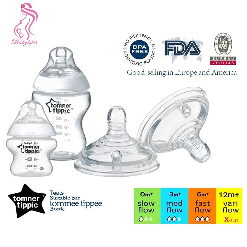 Bình ti cho bé bằng thủy tinh, Tommee Tippee, có núm vú, dòng chảy chậm, màu xanh lam và đỏ, có phụ kiện, thích hợp cho sữa mẹ của bé 2