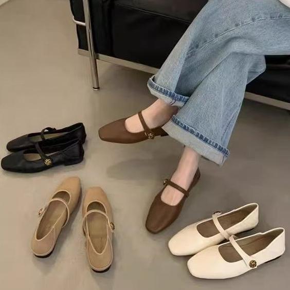 Giày Đế Bằng, JINxCHOY SHOES, Phong Cách Cổ Điển Hàn Quốc, Gót Thấp, Chất Liệu PU, Thời Trang Nữ, Thích Hợp Mặc Hàng Ngày, Thoải Mái, Thường Ngày, Chống Trượt, Chống Mài Mòn, Màu Trơn, Thiết Kế Velcro Lười Biếng, Giày Mueller 0