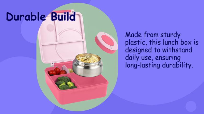 Product Introduction of 4-compartment Bento Lunch Box with Soup Cup, 1 Set Microwave Safe Plastic Bento Container, Lunch Accessories, Portable Food Storage for Travel and Lunches 6