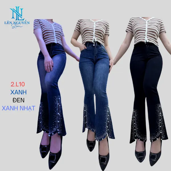 2.L10 [ Lên Nguyễn Store ] Quần Jean (Bò) Nữ Loe Dài Dài 95-98cm, Size 42kg-75kg, Thiết Kế Ngọc, Màu Xám, Xanh, Lưng Cao 2 Nút, Ống Ôm, Co Giãn, Mền Mịn, Bigsize, Hotgirl, Mang Phong Cách Năng Động, Trẻ Trung, Tự Tin, Dễ Phối Đồ, Skinny. Women Pants