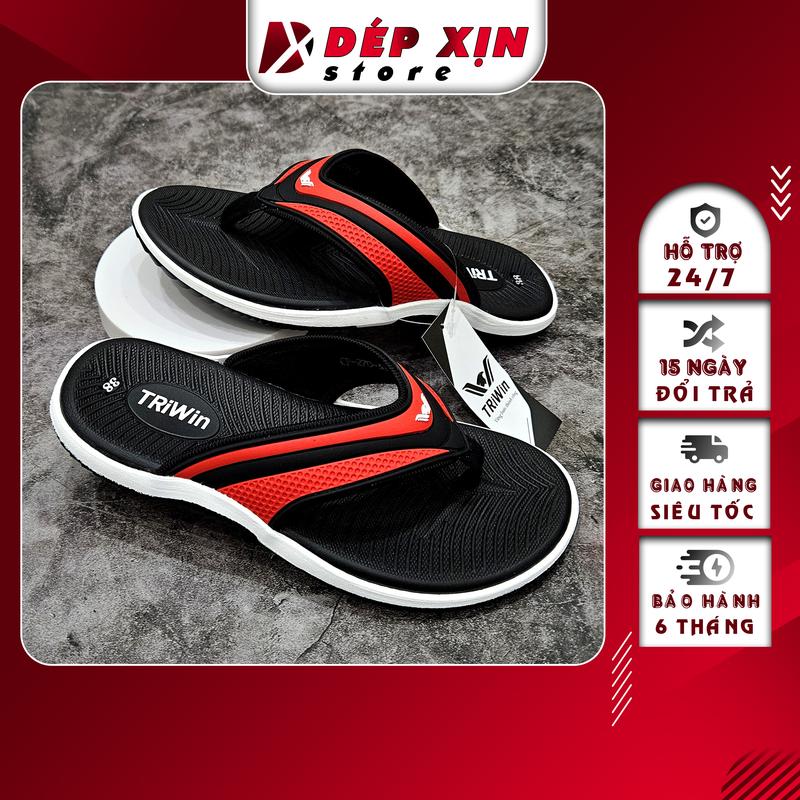 Dép Kẹp Nam Cao Cấp Triwin Quai Nhựa Mềm Đế Cao Su Chống Trơn (Đen Quai Đỏ) depkep Đế Bằng DéP Đồng Quai Hậu Hoa GiàY Đế Bằng DéP xỏ ngón dibien