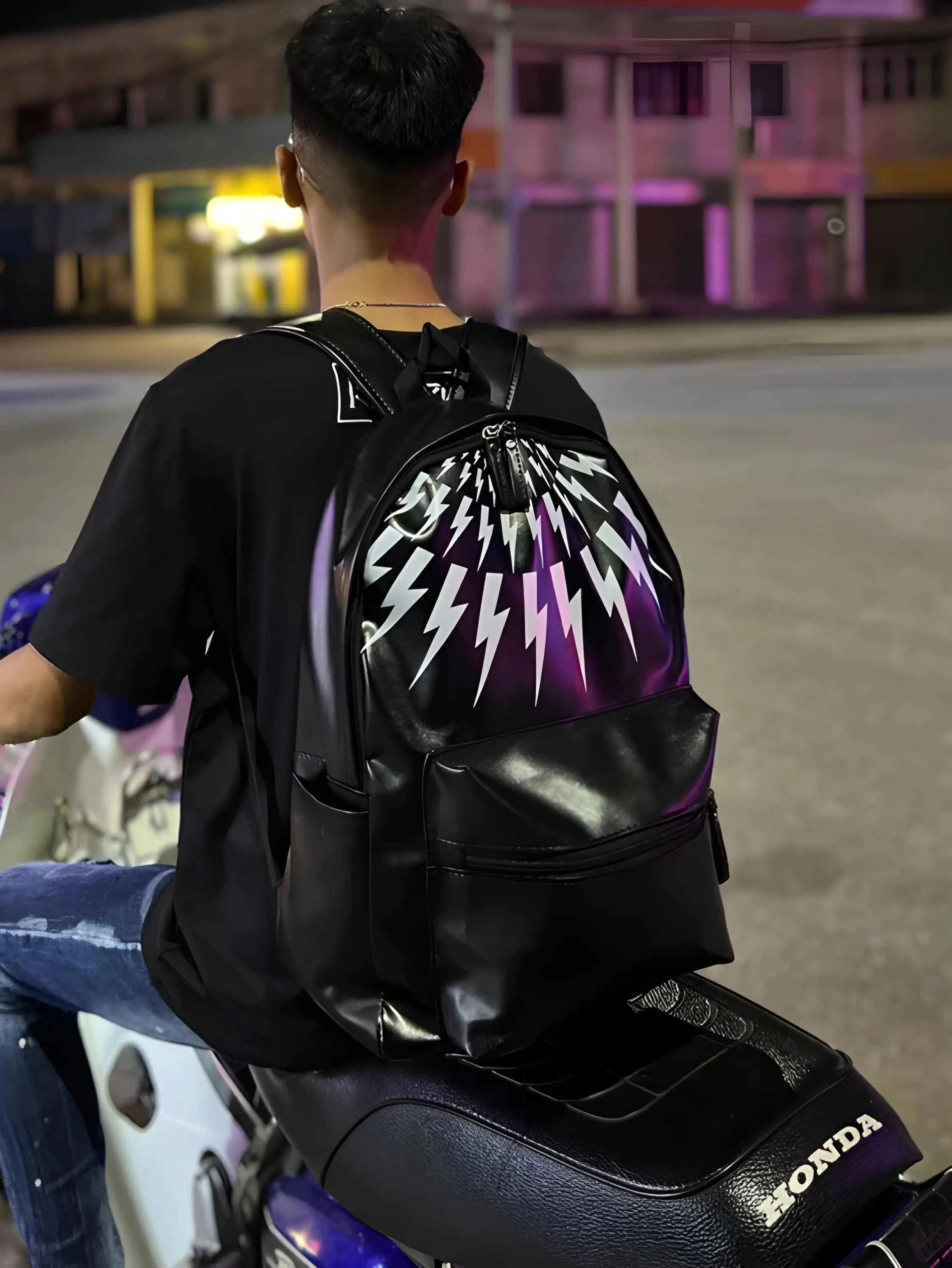 Balo đi học họa tiết Tia Sét dân chơi nam và nữ Size 42 vừa sách vở A4 laptop  Bag Da Kem Đồng
