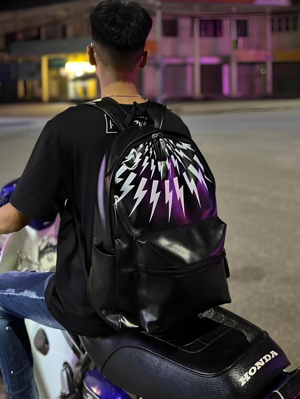 Balo đi học họa tiết Tia Sét dân chơi nam và nữ Size 42 vừa sách vở A4 laptop Bag Da Kem Đồng