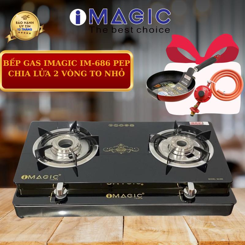 TẶNG QUÀ KHI MUA BẾP Bếp Gas 2 Tầng IMAGIC IM-686-TO NHỎ HAI VÒNG LỬA Họng Bếp Đúc Nguyên Khối Mạ TITAN Mâm Chia Lửa Đúc Nguyên Khối INOX 304 Mặt Kính Cường Lực,Tiết Kiệm Gas