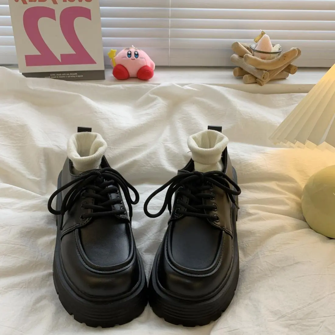 FeeTa classics Black Pu leather Shoes Wild Style School/work/JK mary janes black shoes for Women