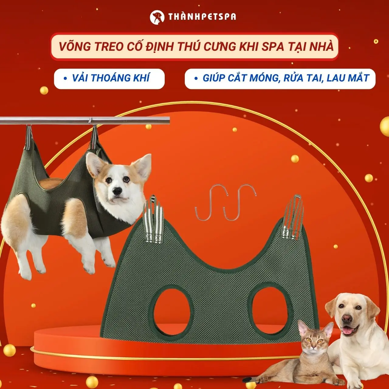 Võng treo giữ chó mèo khi cắt tỉa lông, chăm sóc spa thú cưng tại nhà TiCipet . Giúp cắt m. ón /g, rửa tai, lau mắt thú cưng đơn giản dễ dàng. Vải thoáng khí, thoải mái, mát mẻ