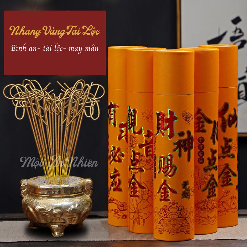  Nhang Thần Tài Chiêu Lộc Hộp Gần 500c Dài 32,5 cm Mùi Thơm Nhẹ Không Khói Tàn Hương Cuộn Vàng Ánh Kim 