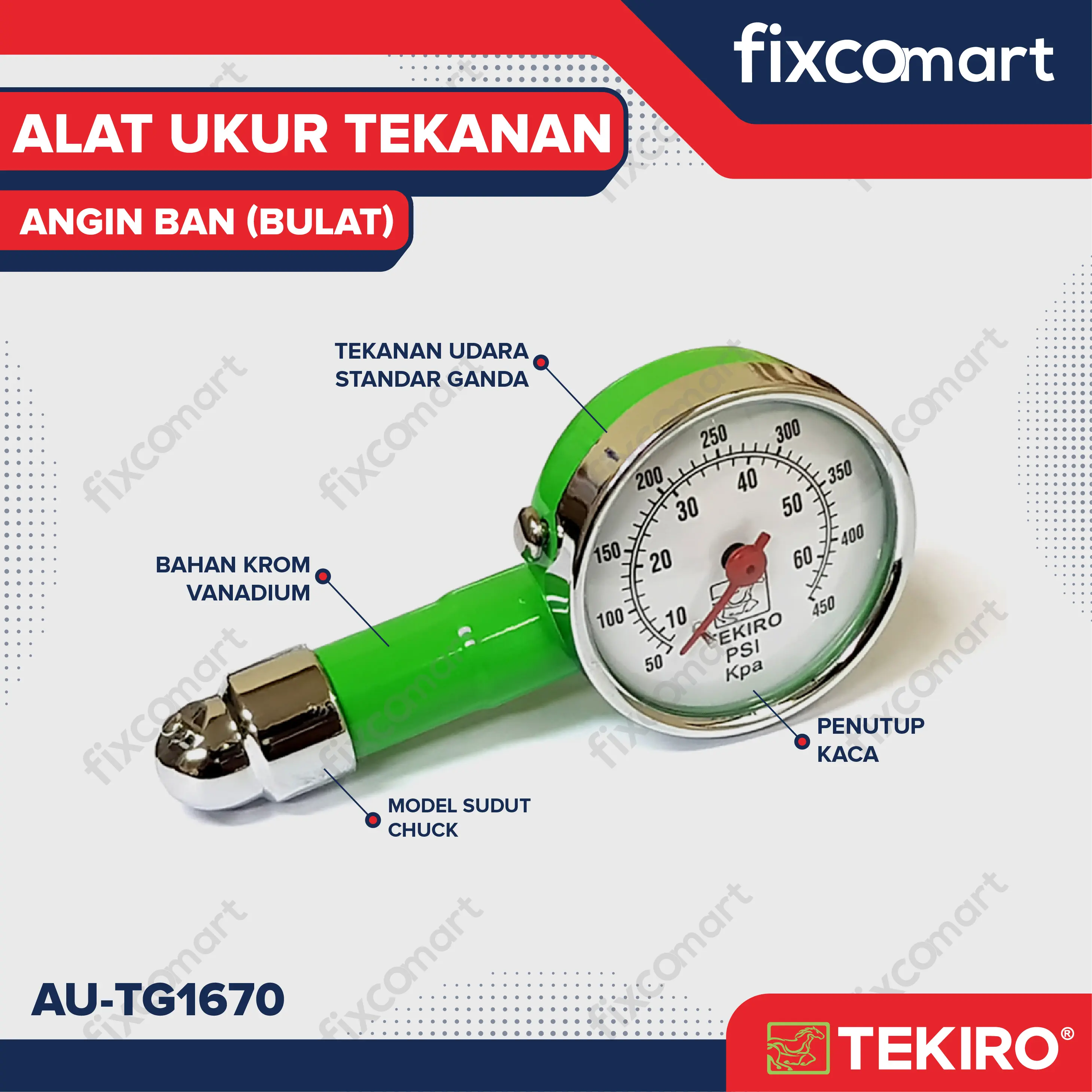 Tekiro Ukur Tekanan Angin Bulat 60 Psi / Tekiro Tire Pressure Gauge