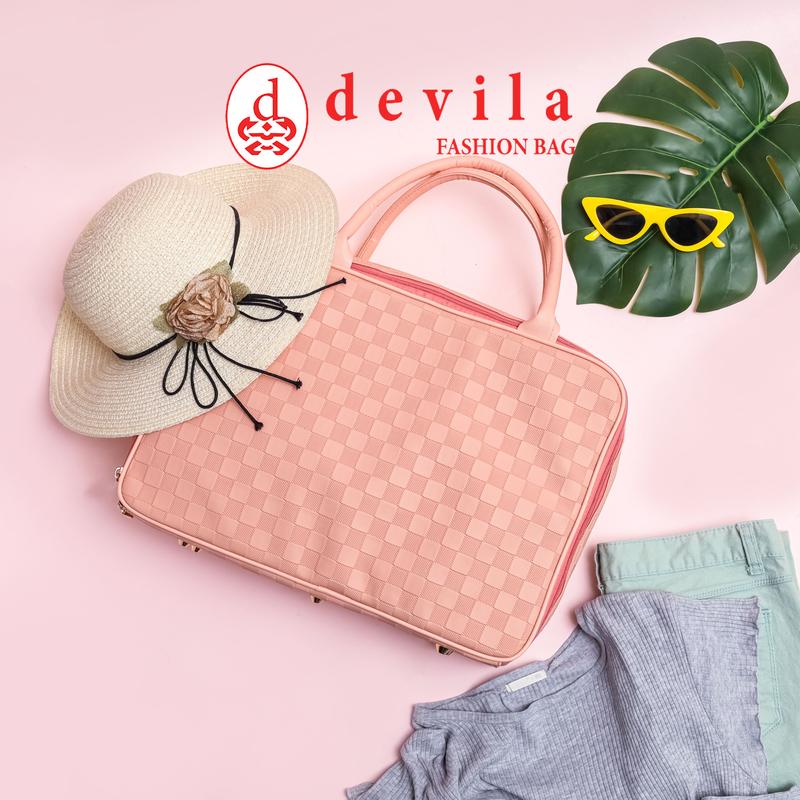 DEVILA LUXURY NUDE PINK BOXES WATERPROOF TRAVEL BAG MEDIUM SIZE - Tas Koper Motif Kotak Mewah Murah Perempuan Mudik 5
