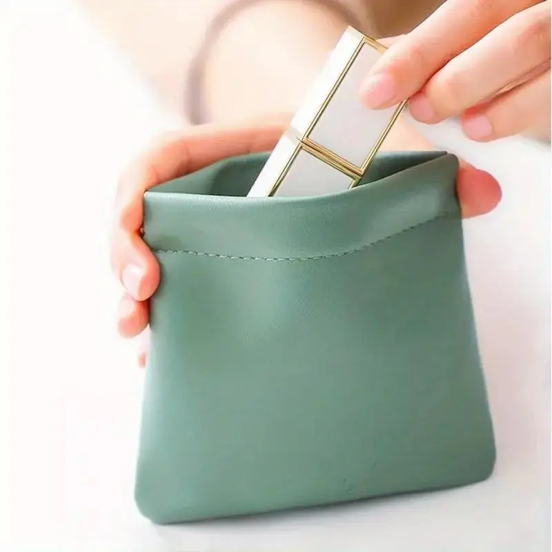 Portable Mini Storage Bag, Multifunctional Self-closing Bag, PU Leather Mini Storage Bag for Money & Lipstick, Travel Cosmetic Storage Box
