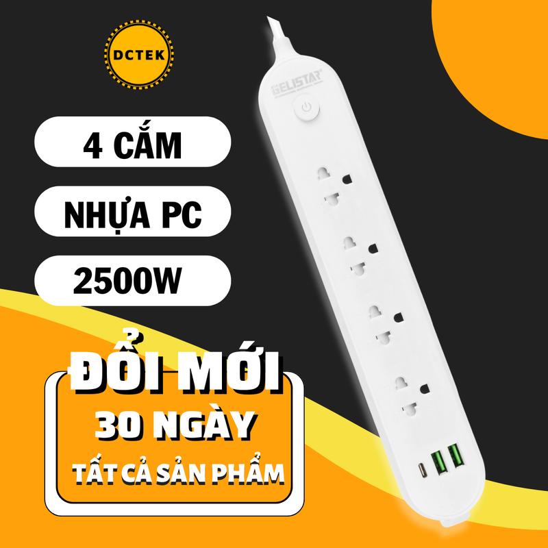 Ổ cắm điện đa năng 4CVN-2U-1C cổng USB TypeC 4 lỗ cắm chuẩn Việt Nam Nhựa PC chống cháy chống giật, dây nối dài 3M (ổ  điện plug goneo vn thông minh gắn tường )