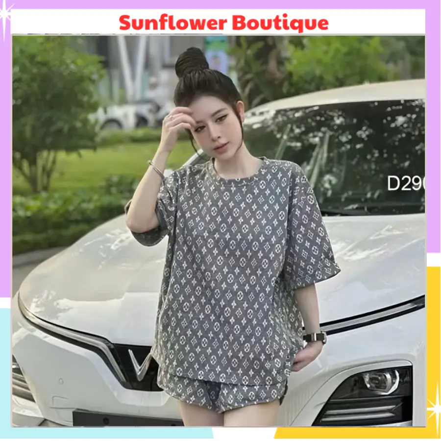 Set bộ hoạ tiết áo form rông mix quần short cạp chun