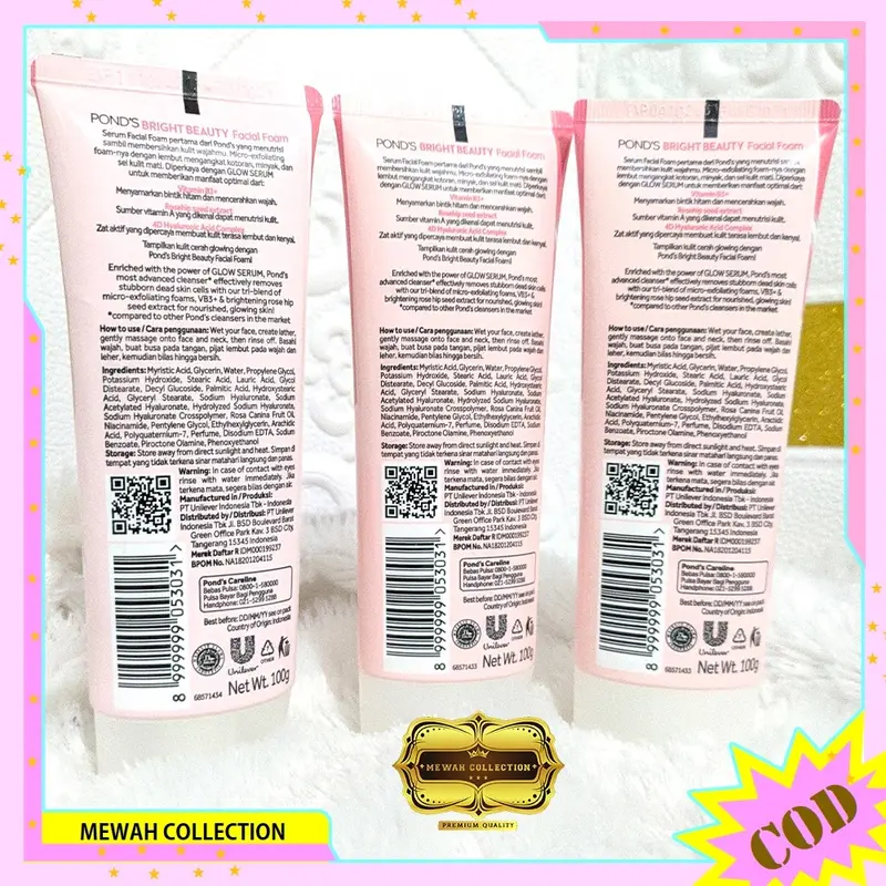 Ponds Bright Beauty Facial Foam 100gr Sabun Cuci Pembersih Wajah Muka Pemutihan Mencerahkan Extract Vitamin Membersihkan Hitam Acid 3