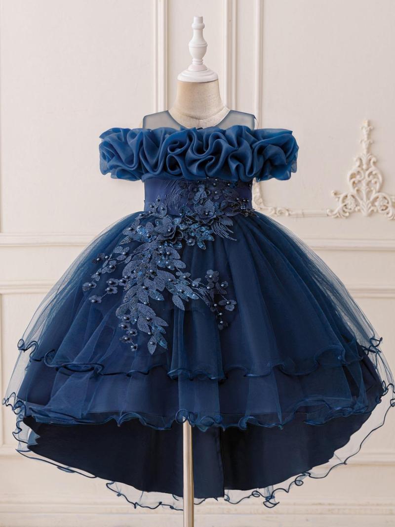Product Introduction of Flower Girl Embroidery Sequin Decor Tulle Formal Dress, Elegant A-Line Dress for Party Wedding Guest, Kids Clothes for All Seasons 2