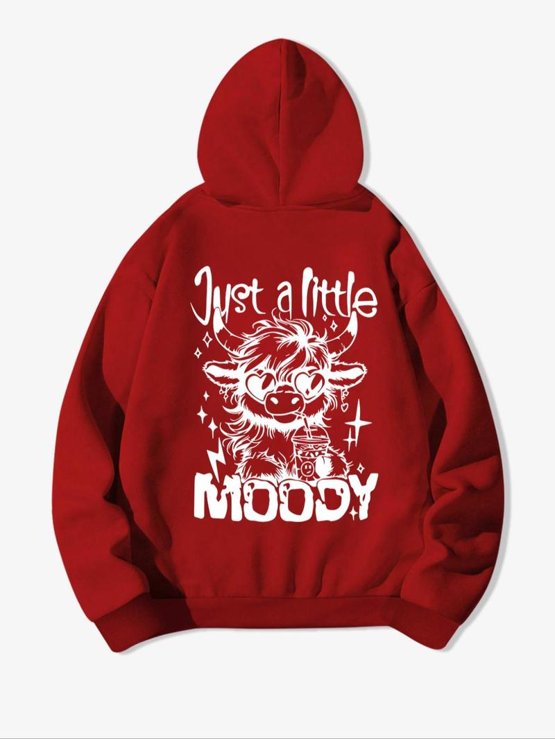 Product Introduction of Women's Cartoon Highland Cow Print Hoodie, Casual Thermal Lined Long Sleeve Hooded Sweatshirt for Fall & Winter, Women's Clothes for Daily Wear 6