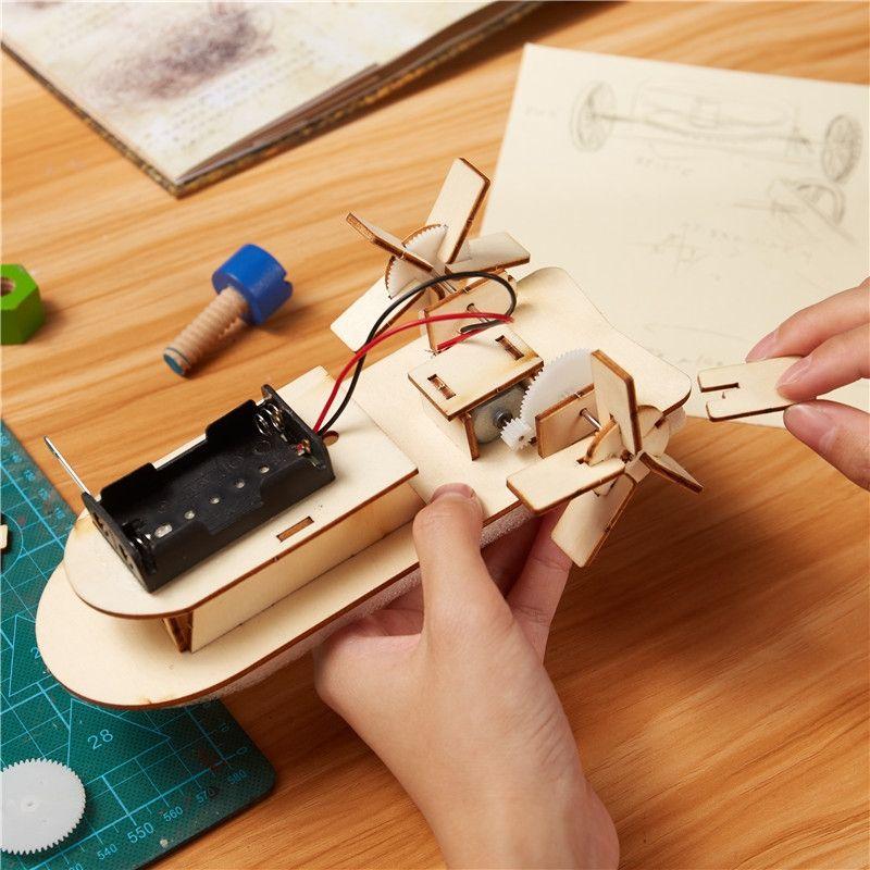 Kapal Mainan Anak Diy Mainan Kapal Rakit Elektrik Puzzle Kapal Kayu Elektrik 8