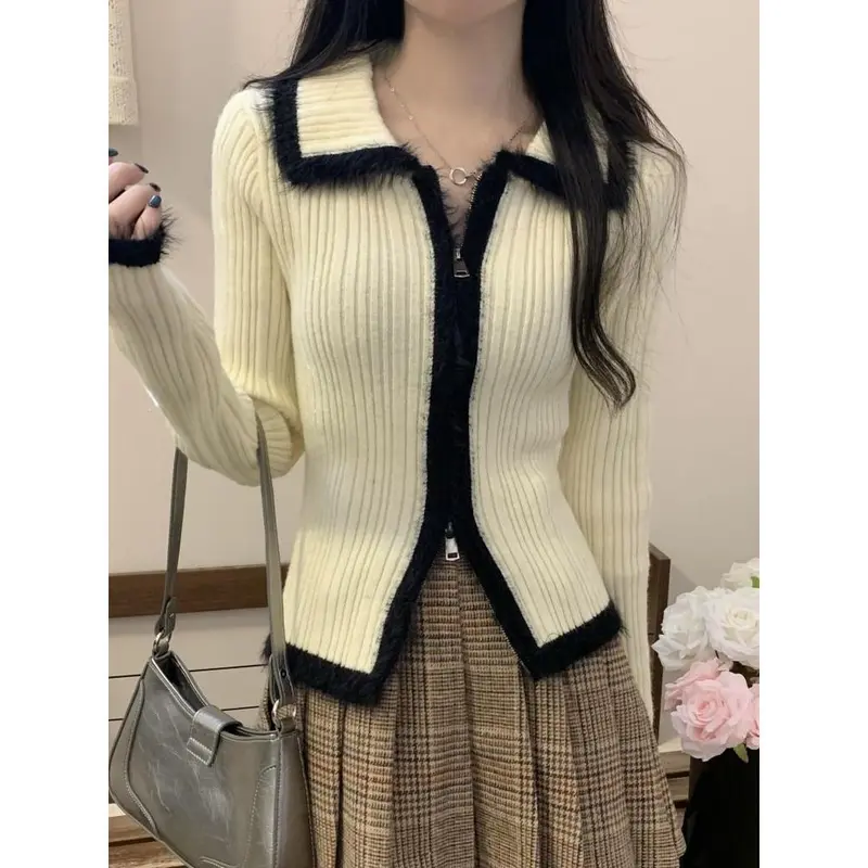 Áo Cardigan Dệt Kim Nhồi Bông Giáng Sinh, Màu Đỏ, Dành Cho Nữ, Thích Hợp Cho Mùa Thu Và Mùa Đông, Có Thể Mặc Bên Trong, Khóa Kéo Đôi, Áo Len, Áo Sơ Mi Lớp Cơ Bản Top Women 2